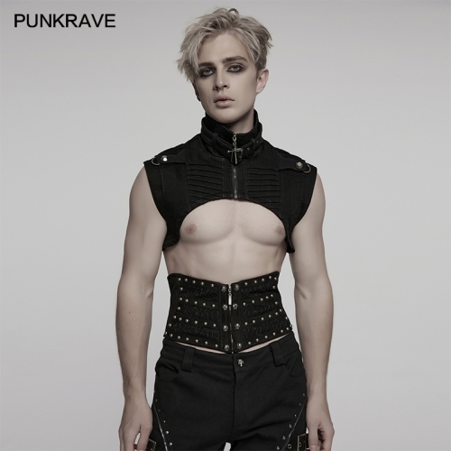 Punk Rave WY-1756MJM Stand Collar And Unique Silhouette Design Punk Denim Ultra Short Vest