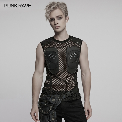 Punk Rave WT-1016BXM Sleeveless Wide Shoulder Design Cyber Punk Mesh Vest
