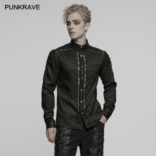 Punk Rave WY-1772CCM Iron Rings Webbing Punk Personalized Men's Shirt