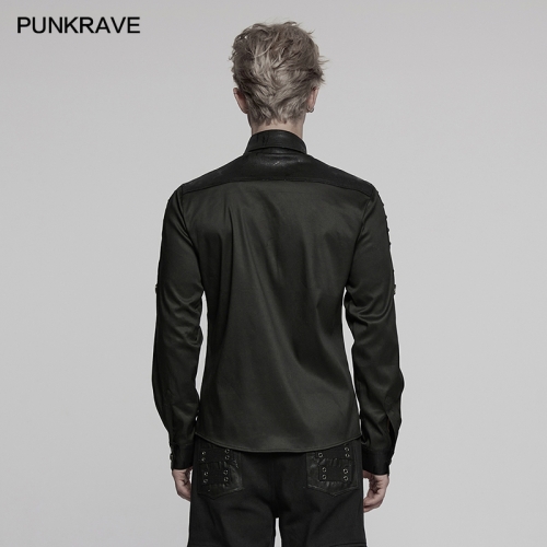 Punk Rave WY-1772CCM Iron Rings Webbing Punk Personalized Men's Shirt