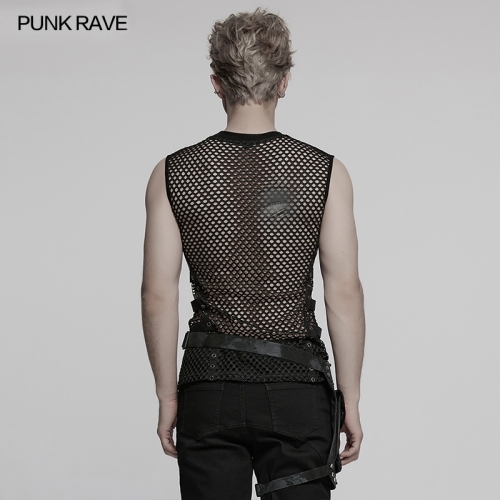 Punk Rave WT-1016BXM Sleeveless Wide Shoulder Design Cyber Punk Mesh Vest
