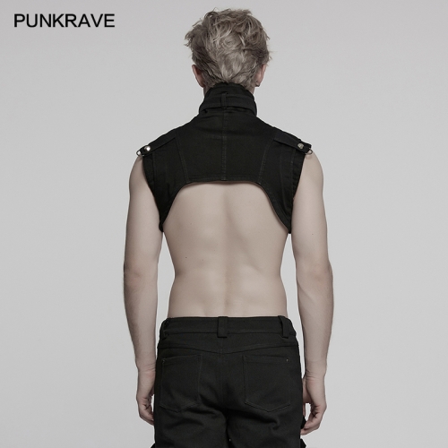Punk Rave WY-1756MJM Stand Collar And Unique Silhouette Design Punk Denim Ultra Short Vest
