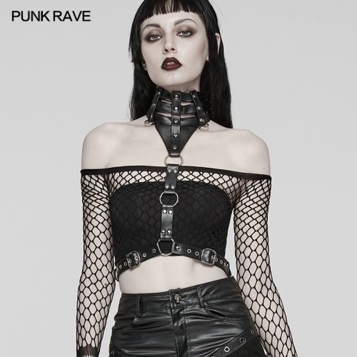 Punk Rave WS-628LHF Standing Collar Element And Hollowed-Out Punk Choker Harness