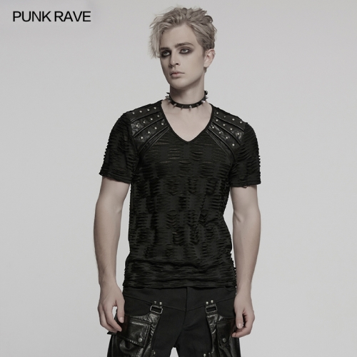 Punk Rave WT-1011TDM Strip-Shaped Cotton Ropes Punk Handsome Men's T-Shirt