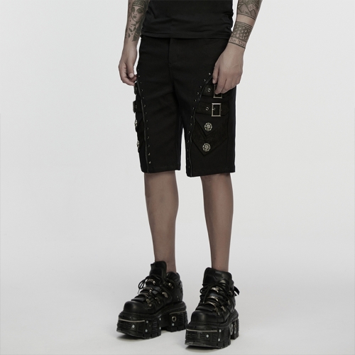 Punk Rave WK-735XDM Single Sided Zippers And Rivets Skull Rivets Punk Knight Armor Fragment Shorts