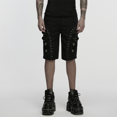 Punk Rave WK-735XDM Single Sided Zippers And Rivets Skull Rivets Punk Knight Armor Fragment Shorts