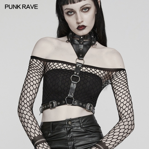 Punk Rave WS-628LHF Standing Collar Element And Hollowed-Out Punk Choker Harness
