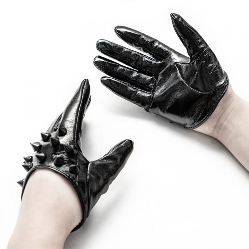 Punk Rave WS-387SSF Black Rivet Decoration Punk Half-Palm Rivet Gloves