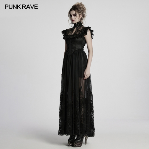 Punk Rave WQ-869LQF Mysterious Charm Gothic Lace Ruffles With Rose And Pearls Edge Little Flying Sleeve Dress