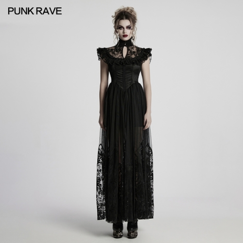 Punk Rave WQ-869LQF Mysterious Charm Gothic Lace Ruffles With Rose And Pearls Edge Little Flying Sleeve Dress