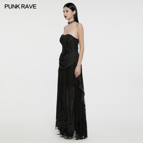 Punk Rave WQ-773LQF Handmade Studded Beads Goth Floral Mesh And Chiffon 3d Embroidered Dress