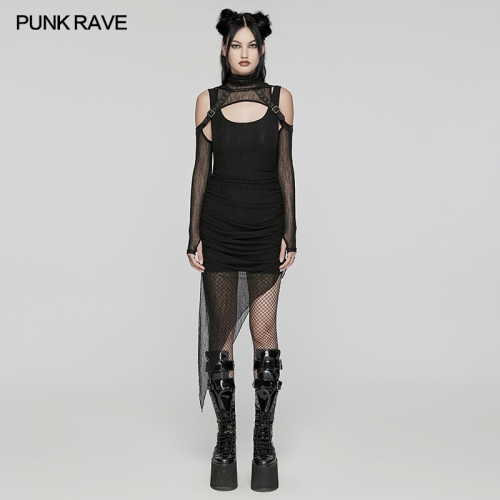 Punk Rave WQ-768LQF Irregular Hem Handsome Adjustable Loops Wasteland Hooded Two-Piece Dress