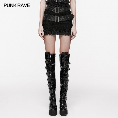 Punk Rave WQ-701BQF Mesh And Woven Ruffles Rebellious And Cute Fitted Silhouette Cute Punk Skirt