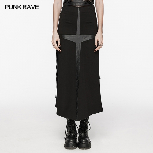 Punk Rave WQ-716BQF Eyelet Drawstring Cross Splicing Design Punk Cross Skirt