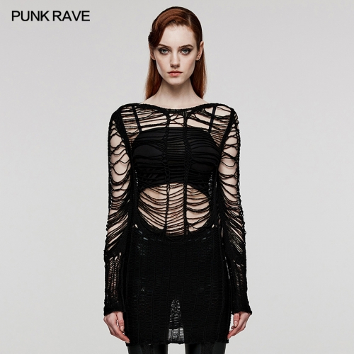 Punk Rave WM-079TMF Long Style Sexy Hollow Out Design Punk Sweater