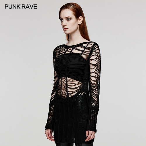 Punk Rave WM-079TMF Long Style Sexy Hollow Out Design Punk Sweater