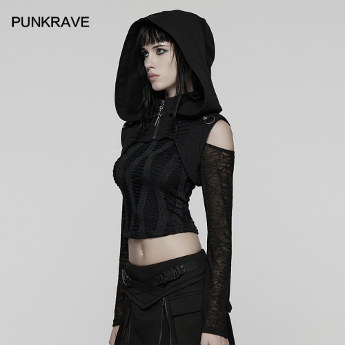 Punk Rave WY-1843MJF Overlay And Polygonal Studs Unique Silhouette Wasteland Short Vest