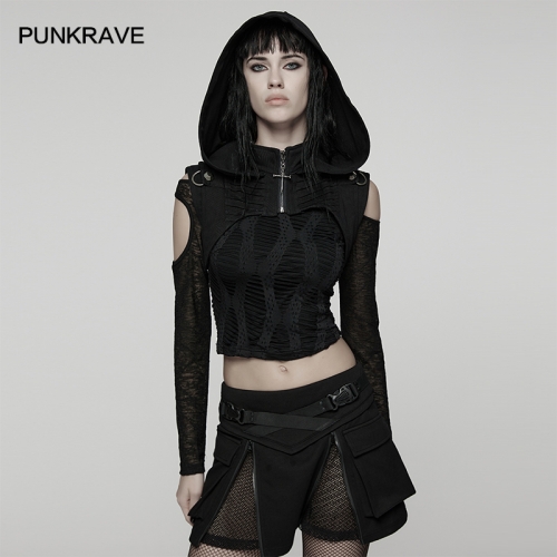 Punk Rave WY-1843MJF Overlay And Polygonal Studs Unique Silhouette Wasteland Short Vest