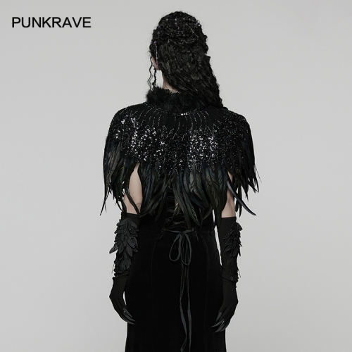 Punk Rave WY-1861DPF Dark Glamour Fluffy Fabric Gorgeous Goth Feather Shawl