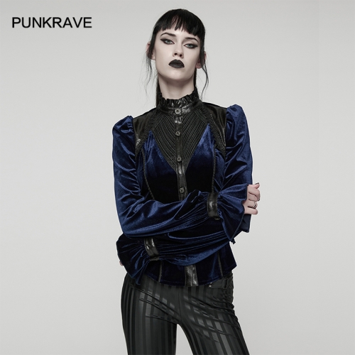 Punk Rave WY-1819CCF Stretch Velvet And Leather-Like Texture Fabric Goth Gorgeous Visual Shirt