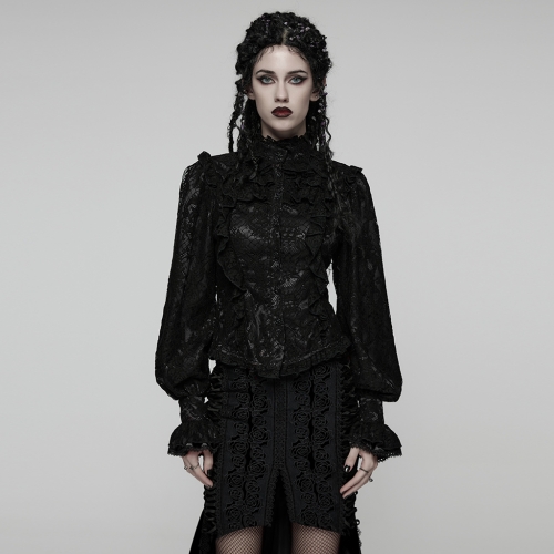 Punk Rave WY-1820CCF Adjustable Drawstring Layered Lace Pleats Goth Gorgeous Layered Shirt