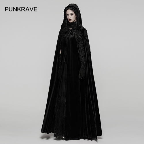 Punk Rave WY-1824DPF High-Quality Velvet And Stretch Lace Goth Velvet Cloak