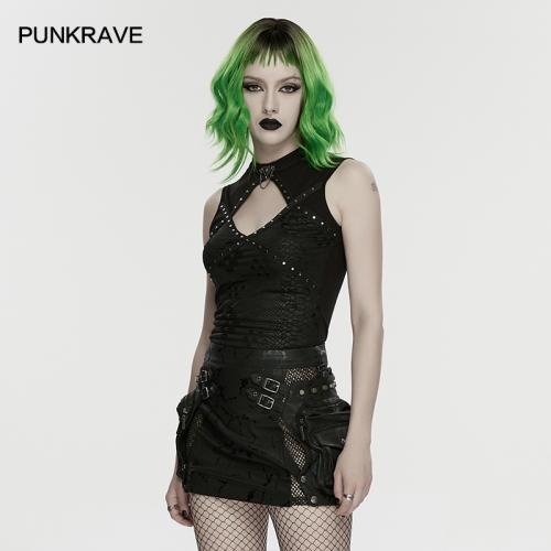 Punk Rave WT-1077BXF Stand Collar With Decorative Chain Badge Punk Hollow Studded Vest