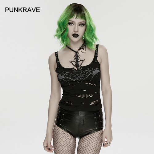Punk Rave WT-1068BXF Mysterious Dark Totem Punk Printed Tattered Vest