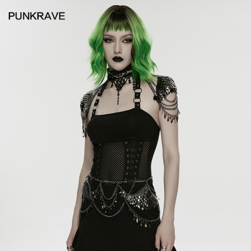 Punk Rave WS-891YDF Multiple Chains Stacking Design Punk Metal Blade Waist Chain