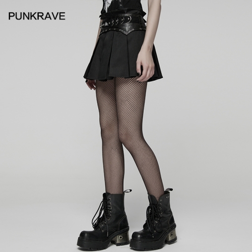 Punk Rave WQ-914BQF\ Invisible Side Zipper Punk Hand-Pleated A-Line Mini Skirt