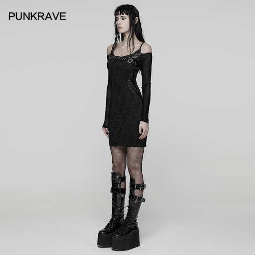 Punk Rave WQ-912LQF Off-The-Shoulder Strap Design Punk Slim Fit Bodycon Skirt