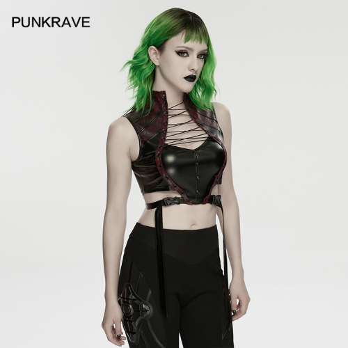 Punk Rave WT-1092BXF Aesthetics And Practicality Personalized Drawstring Design Cyberpunk Top
