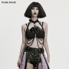 Punk Rave WS-840QTF Eco-Friendly Artificial Leather Punk Bat Bow Skull Chest Chain