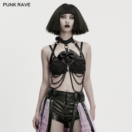 Punk Rave WS-840QTF Eco-Friendly Artificial Leather Punk Bat Bow Skull Chest Chain