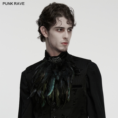 Punk Rave WS-835LHM High-Quality Velvet Goth Feather Collar Pin