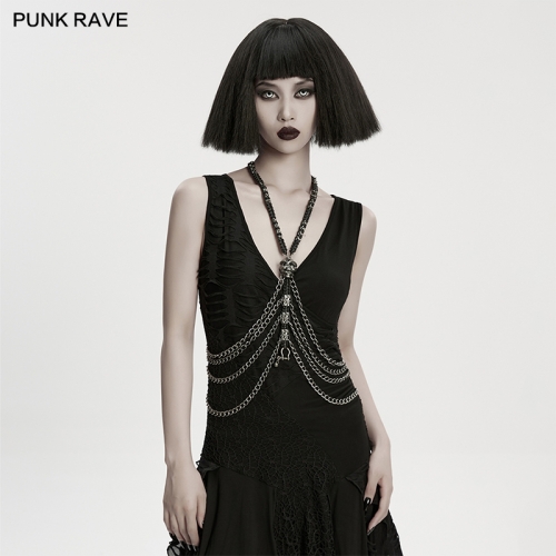 Punk Rave WS-844BDF Alloy And Metal Chains Doomsday Punk Snake-Wrapped Skull Necklace