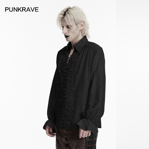 Punk Rave WY-1997CCM Classic Lapel Goth Distressed Cotton And Linen Shirt