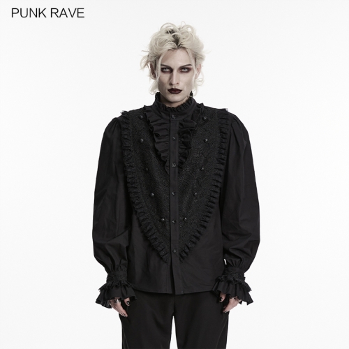 Punk Rave WY-1933CCM Cotton Shirt Fabric And Lace Mesh Goth Palace Lace Shirt