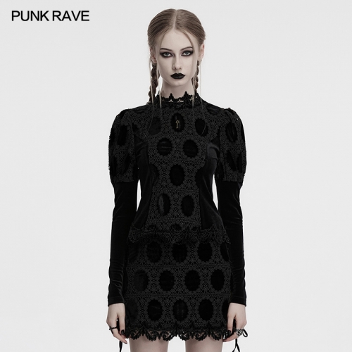 Punk Rave OY-1752CCF Flocking Dotted Fabric And Velvet Palace Style Velvet Shirt