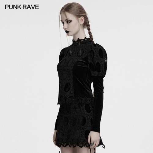 Punk Rave OY-1752CCF Flocking Dotted Fabric And Velvet Palace Style Velvet Shirt