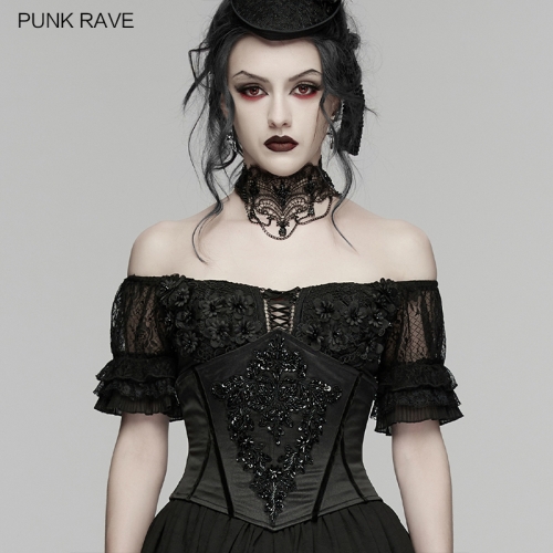 Punk Rave WS-879YDF Exquisite And Unique Flocking Webbing Goth Bead Embroidered Corset