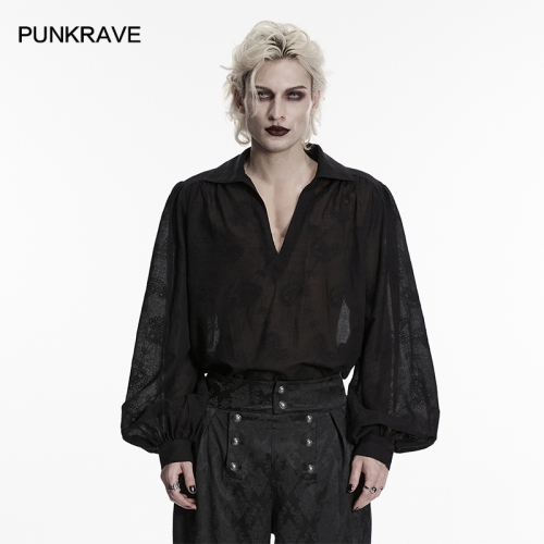 Punk Rave WY-1955CCM High-Quality Embroidered Cotton Fabric Goth Loose Shirt