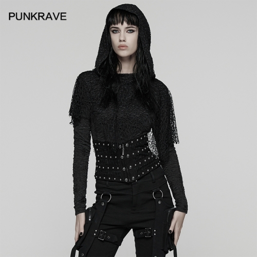 Punk Rave WS-782YDF Non-Stretch Woven Fabric And Mesh Punk Metal Rivet Corset