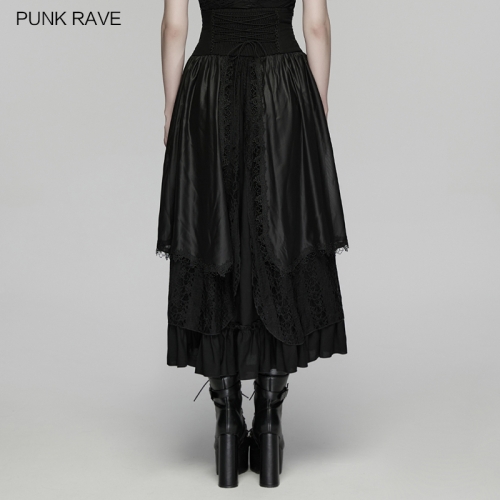 Punk Rave WQ-939BQF Graceful Lace And Ruffles Forest Gothic Multi Layered Skirt