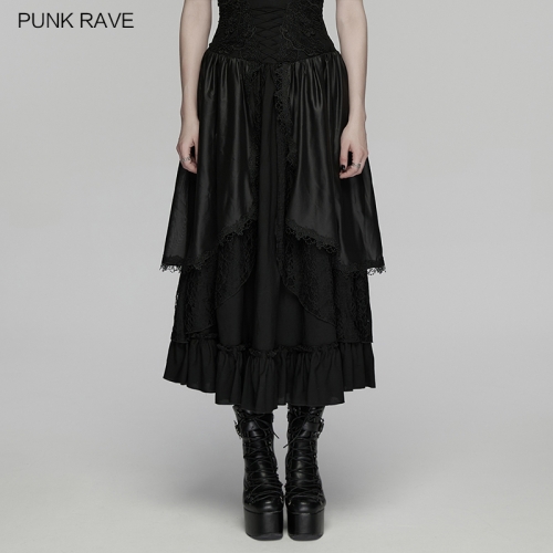 Punk Rave WQ-939BQF Graceful Lace And Ruffles Forest Gothic Multi Layered Skirt