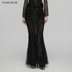 Punk Rave WQ-938BQF Symmetrical Lace Pleats Goth Lace Layered Skirt
