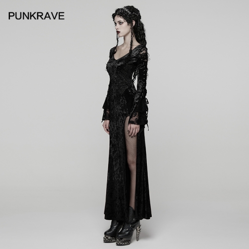 Punk Rave WQ-894LQF High-Quality Diamond Velvet And Lace Gorgeous Goth Dress