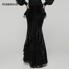 Punk Rave WQ-897BQF Stretch Rose Velvet And Lace Goth Gorgeous Fishtail Skirt Punk Rave WQ-897BQF Stretch Rose Velvet And Lace Goth Gorgeous Fishtail Skirt