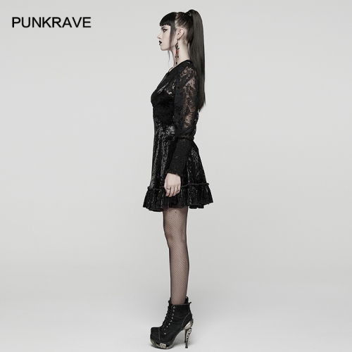 Punk Rave WQ-895LQF High-Quality Diamond Velvet And Lace Sweet Goth Dress