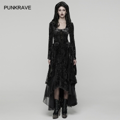 Punk Rave WQ-892LQF Flocking Mesh And Chiffon Tie-Dyed Velvet Gothic Hooded Layered Dress Punk Rave WQ-892LQF Flocking Mesh And Chiffon Tie-Dyed Velvet Gothic Hooded Layered Dress